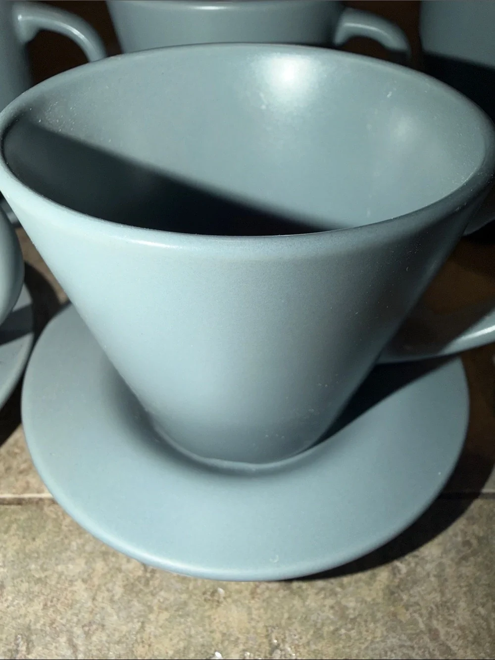 Discontinued IKEA DINERA Matte Grey-Blue Cup & Saucer Set of 6 - Picture 4 of 8
